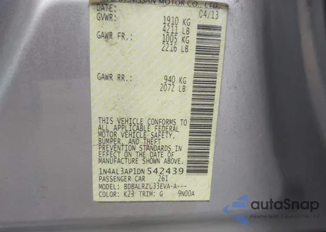 2013 Nissan Altima 2.5 S z USA, uszkodzony, nr VIN 1N4AL3AP1DN542439